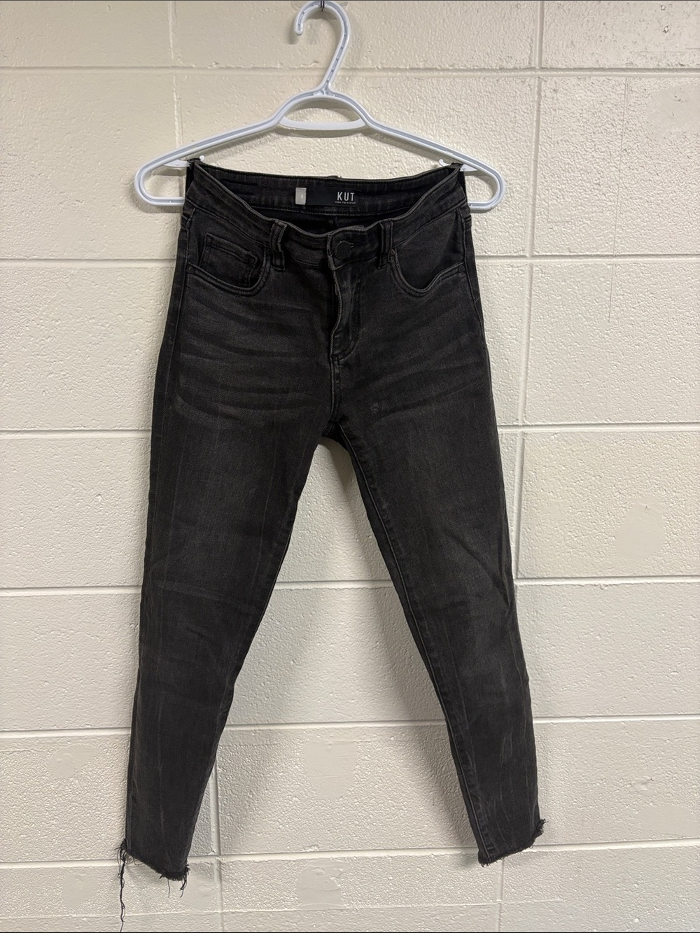 Kut from the Kloth Washed Black Skinny Jeans with Raw Hem
